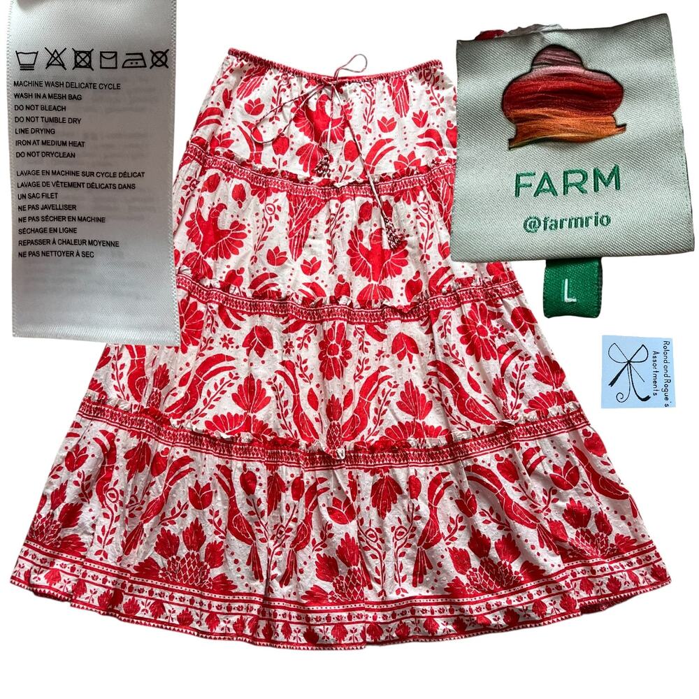 Farm Rio 100% Cotton Jungle Flow Tiered Maxi Skirt Sz L